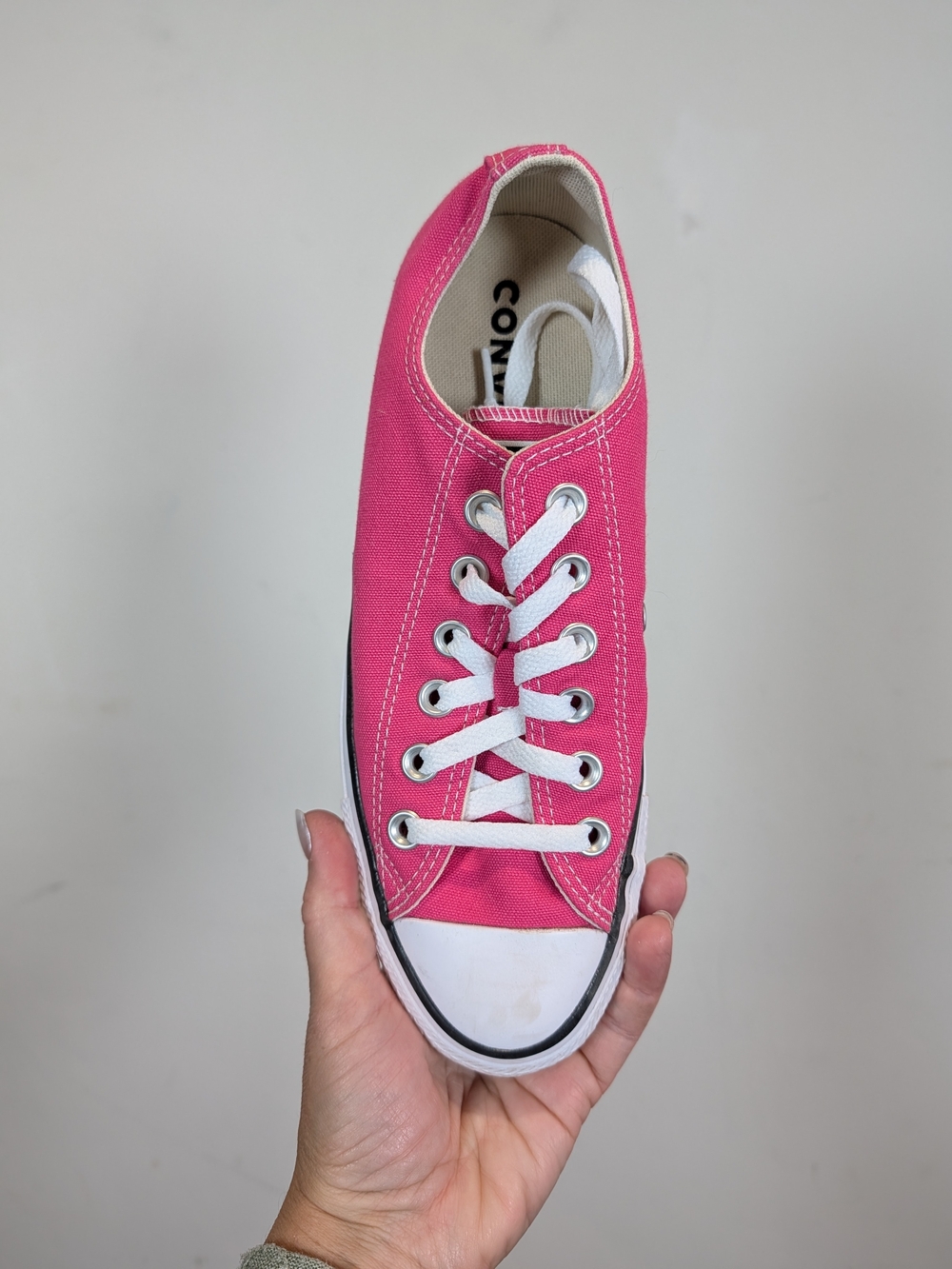 Converse Pink Low Top Canvas Sneakers with White Accents, Size 7.5
